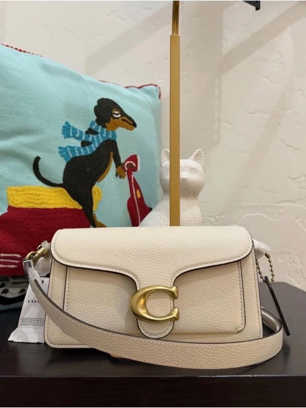 Coach Cream Leather Shoulder Bag with Gold C Accent